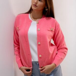 Boxy Cardigan with Oversized Button Detail in Coral Pink