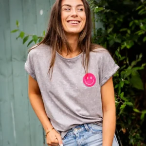 Acid wash grey smile t-shirt