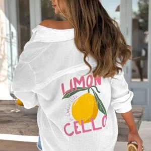 Limon Cello' La Dolce Vita Graphic Printed Shirt Top-Ivory