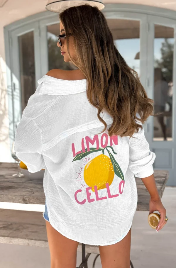 Limon Cello' La Dolce Vita Graphic Printed Shirt Top-Ivory