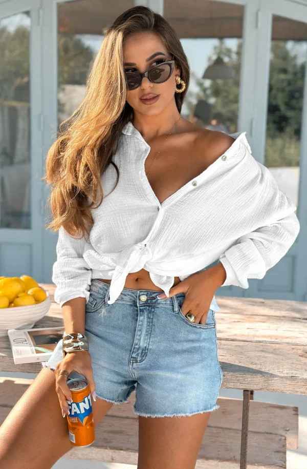 Limon Cello' La Dolce Vita Graphic Printed Shirt Top-Ivory - Image 3