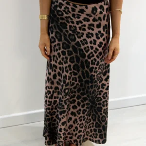 Satin Slip Skirt in Leopard Print