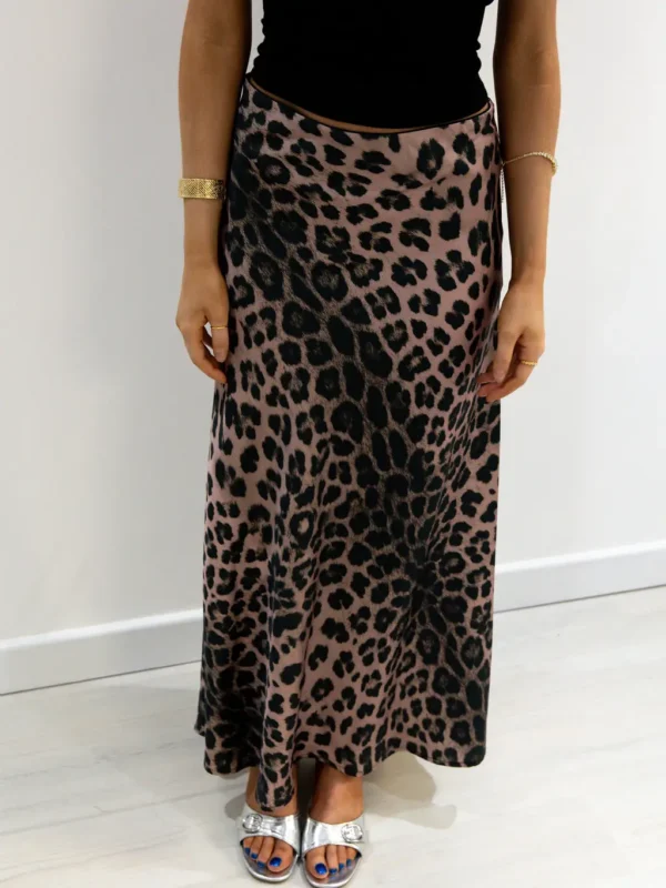 Satin Slip Skirt in Leopard Print