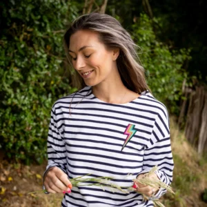 Embroidered Breton Top with Bolt