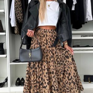 Leopard print tiered maxi skirt