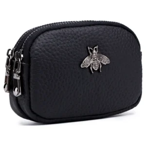 Real Leather Double Zipper Bee Coin Purse
