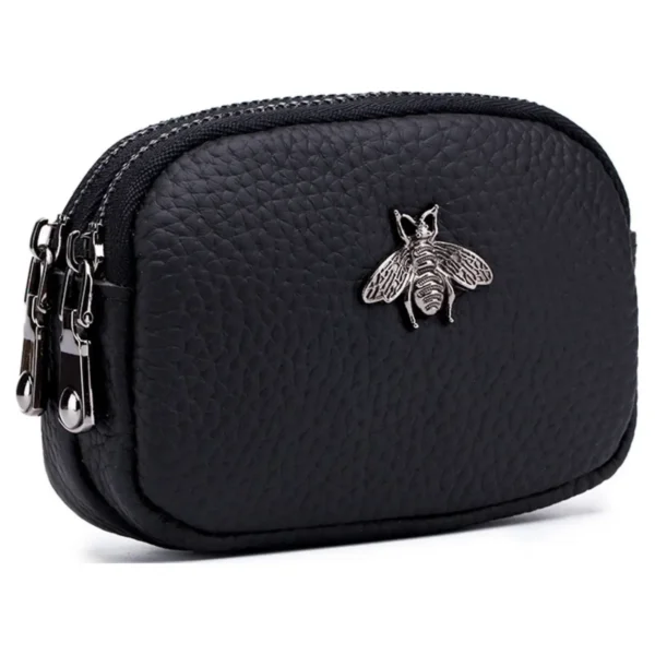 Real Leather Double Zipper Bee Coin Purse